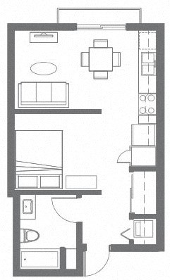 Floor plan for studio, 1 bath, 483 sqft